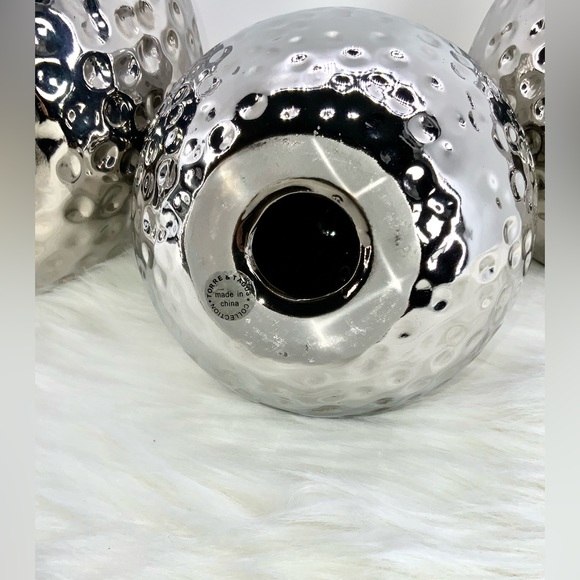 Torre & Tagus Decor Hammered Ceramic Decor Balls, Chrome, Set of Three (3) - Picture 3 of 8